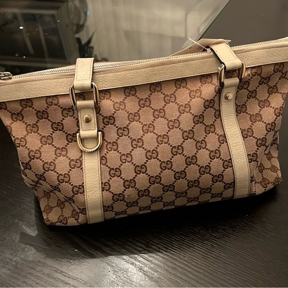 Gucci Monogram Beige and Brown Shoulder Bag
